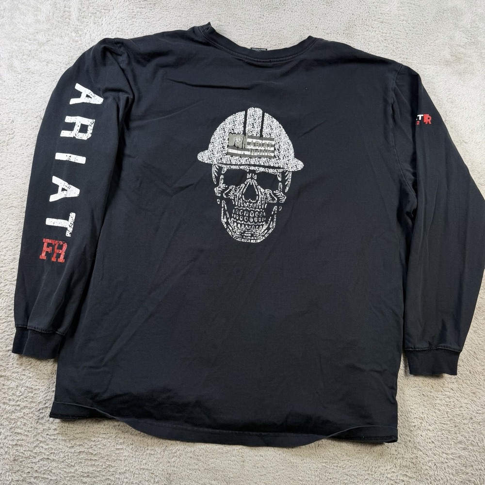 Ariat FR T-Shirt Mens 2XL Black Skull Long Sleeve Workwear Flame Resistant Tee